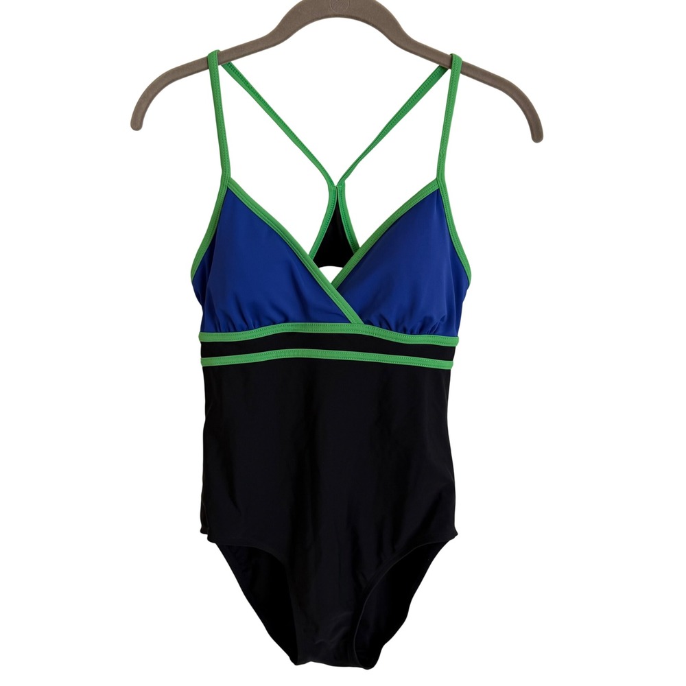 Catalina Womens Colorblock One Piece Swimsuit Blue Black Green Racerback Medium